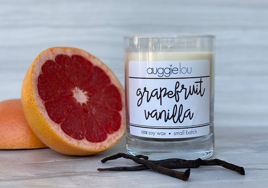 Grapefruit Vanilla Soy Candle | 100% Soy Wax | Fresh Scent Candle | 10oz or 6oz | Handmade Candle | auggielou