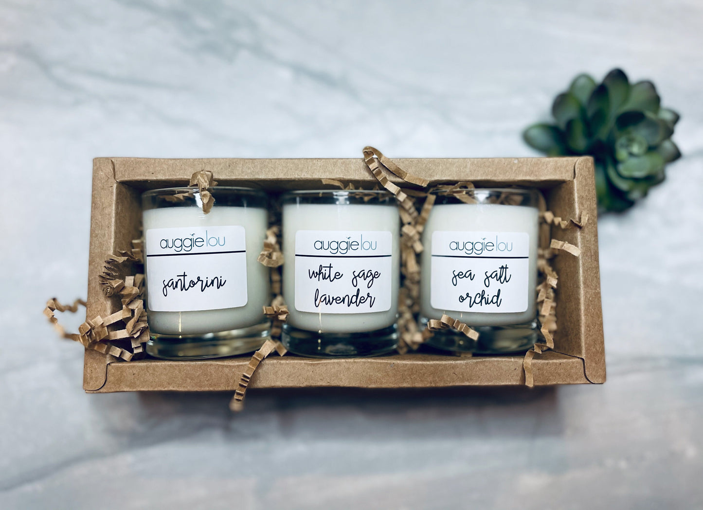 Santorini - Sea Salt Orchid - White Sage Lavender | 100% Soy Wax | Bliss Scent Candles | 2oz ea | Handmade | auggielou